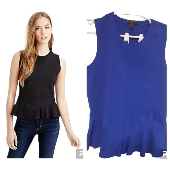 J crew top womens size medium blue structured flutter hem sleeveless blouse - Picture 1 of 13